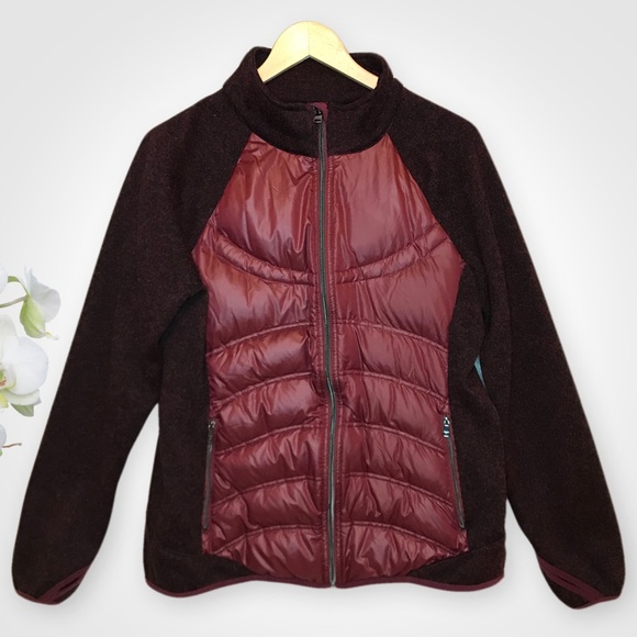 London Fog Down Filled Puffer Sweater Zip Jacket Size Large Burgundy Heather VTG - Picture 1 of 10
